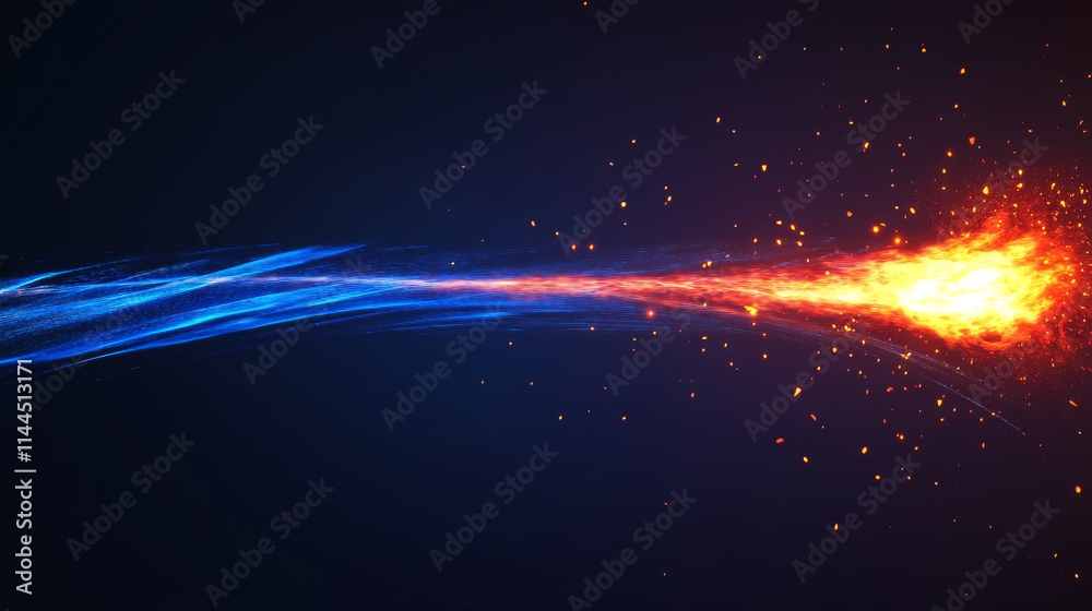 Rocket or comet fire trail and flame vector effect. Jet engine speed ...