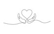 © linemafia - Hands holding heart continuous one line art drawing. Charity donation linear symbol, One continuous line drawing of hands holding heart. Concept of love relationship and volunteer organisation symbol.