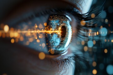 Poster - Exploring the connection between technology and human perception through a close-up of a futuristic eye concept
