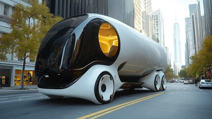 Poster - Futuristic autonomous vehicle on an urban street.