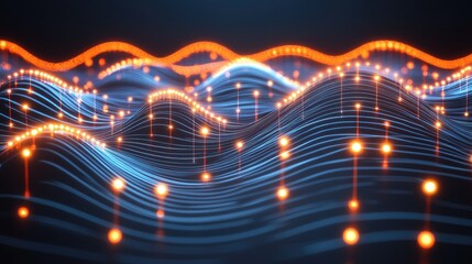 Poster - Digital abstract concept with a glowing world map on a light blue background, interconnected nodes representing global network connections
