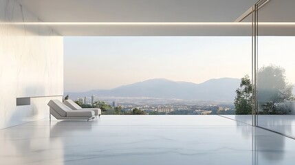 Poster - Contemporary Interior Design with Floor-to-Ceiling Window Overlooking Mountains : Generative AI
