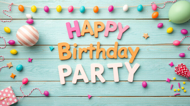 Happy birthday celebration concept. Greeting birthday party lettering with   decorative elements,