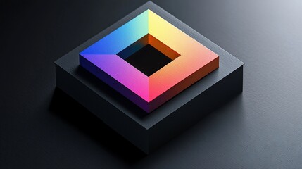 Poster - Colorful square within a dark square on a dark surface.