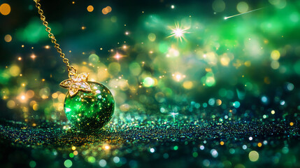 Green nebula galaxy background abstract sky light. Night aurora vector texture with star or comet falling in cosmos. Magic northern concept with bright borealis shine realistic banner backdrop.