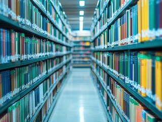 Poster - Books Shelved in a Modern Library with Colorful Spines Creating a Vibrant and Inviting Atmosphere for Readers and Scholars