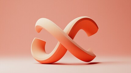 Aufkleber - Abstract 3D render of a twisted, infinity symbol in coral orange on a peach background.