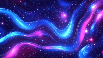 Wall Mural - Abstract cosmic nebula with glowing blue and pink energy waves.