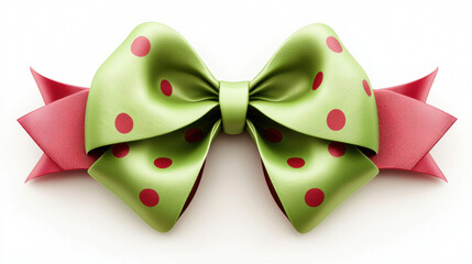 Wall Mural - Gift and Decoration, vibrant green bow with red polka dots, perfect for festive occasions