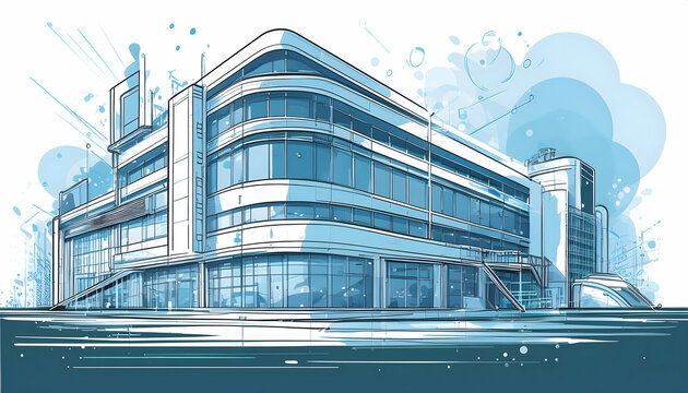 The features a futuristic scene of an industrial hospital and hospital with reflections wind.