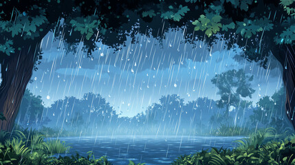 Poster - Rain weather meteo icon vector illustration. Realistic falling water droplets, element for weather forecast, wet rainy day pictogram, isolated on transparent background