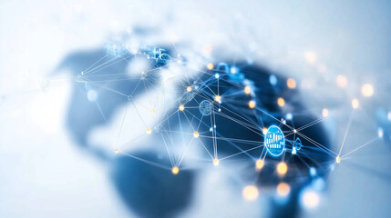Poster - Global connectivity represented through a digital network extending across a map in a futuristic style