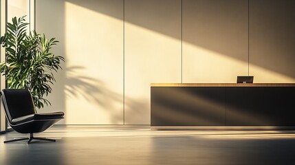 Aufkleber - Contemporary Office Reception Area with Sunlit Ambiance and Statement Chair : Generative AI