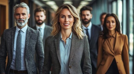 Wall Mural - Determined Business Team Strategizing While Walking Through Office Hallway