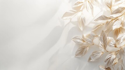Poster - Delicate leaves with a golden hue are artistically placed on a soft, airy surface, creating a serene and elegant ambiance for decor