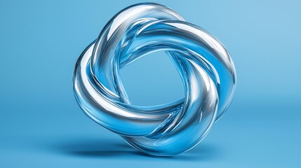 Poster - Abstract chrome knot on blue background.
