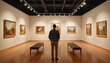 © Kristina Kuzina - Man admiring paintings in art gallery under warm lights