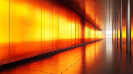 Aufkleber - Modern futuristic hallway with vibrant orange and yellow illuminated walls : Generative AI