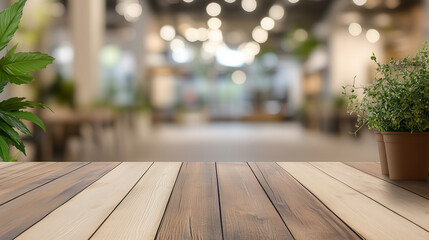 Wall Mural - wooden table with bokeh background