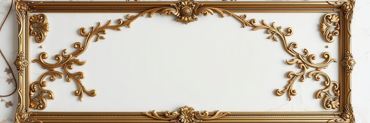 Wall Mural - Golden frame with intricate details and designs, placed on a luxurious marble background, design, luxury