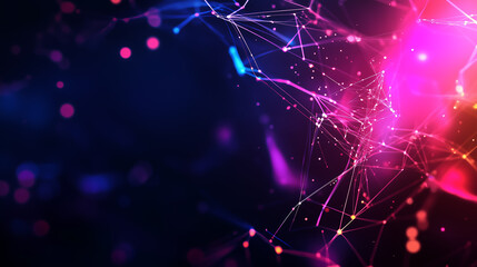Poster - Colorful abstract lines and particles form a digital landscape in a dark environment