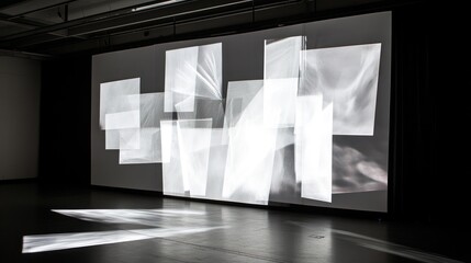 Wall Mural - Abstract light projection art installation on a large screen in a dark room.