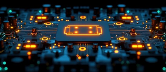 Poster - A close-up of a circuit board with glowing elements, highlighting technology and innovation.
