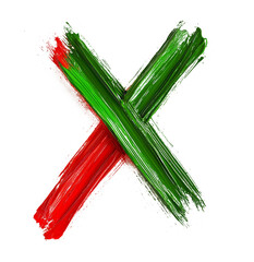 Poster - Red and green paint brush strokes forming an x