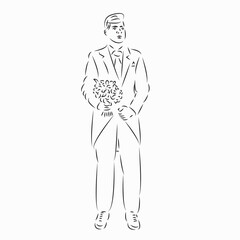 Canvas Print - One continuous single drawing line art flat doodle man, flower, gift, celebration, romantic. Isolated image hand draw contour on a white background
