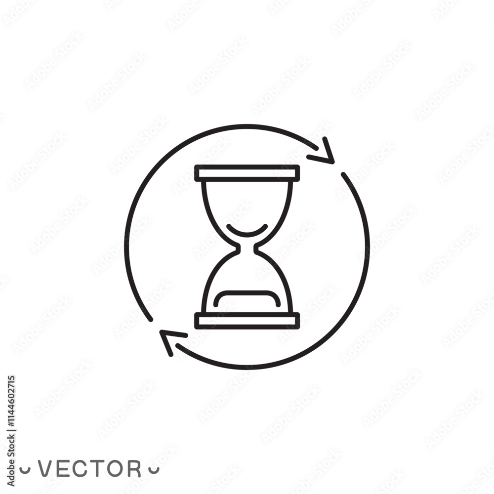 hourglass icon, sand watch thin line symbol isolated on white ...