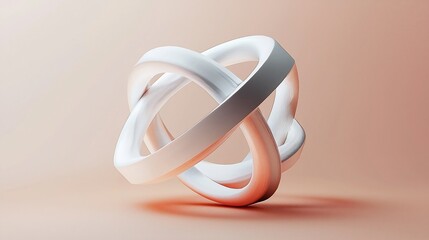 Poster - Abstract white intertwined rings on peach background.