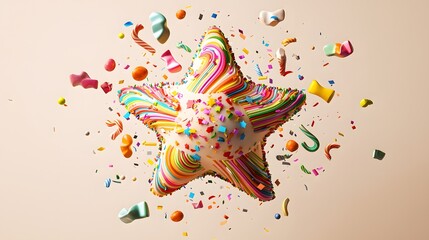 Sticker - Exploding Rainbow Star Shaped Candy Confetti Celebration