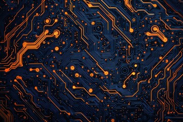 Poster - Abstract close-up of glowing orange circuitry on a dark background