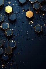 Poster - Abstract dark blue background with gold-accented hexagonal shapes and glowing particles