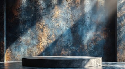 Wall Mural - dramatic black podium with spotlight against concrete wall for bold product display concept