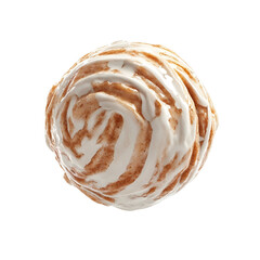 Wall Mural - Extreme front view of a hyperrealistic single ball of cinnamon roll ice cream levitating in mid-air isolated on a white transparent background