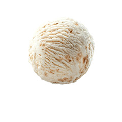 Wall Mural - Extreme front view of a hyperrealistic single ball of coconut chai ice cream levitating in mid-air isolated on a white transparent background