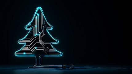 Canvas Print - futuristic neon blue circuit board christmas tree.