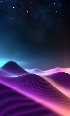 Poster - a colorful mountain range with a dark sky in the background. the sky is filled with stars and the mo