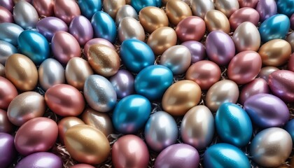 Metallic glossy easter eggs on gradient background