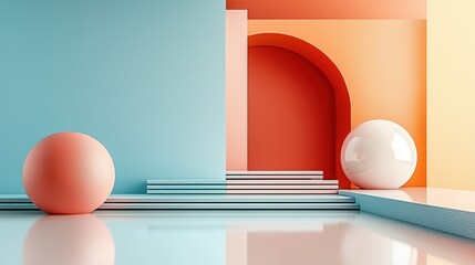Poster - Abstract geometric scene with colorful shapes and textures.