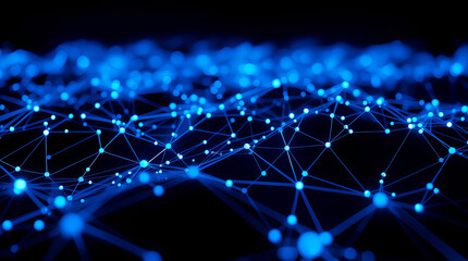 Futuristic Blue Digital Network with Glowing Nodes and Lines