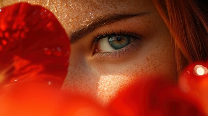 Poster - Close-up of an eye surrounded by vibrant flowers.