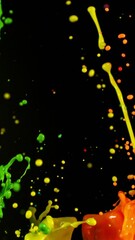 Poster - Super Slow Motion of Flying Colored Splashes, Isolated on Black Background. Filmed on High Speed Cinema Camera, 1000fps. Vertical Aspect Ratio.