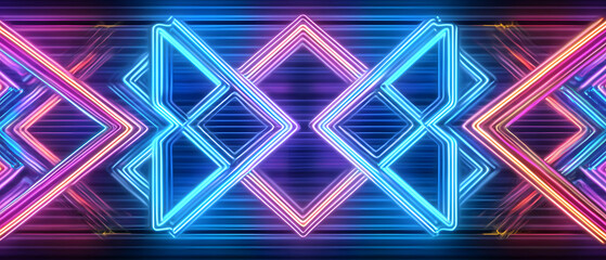 Poster - Dynamic neon light patterns nightclub venue digital art urban environment wide angle view modern aesthetics