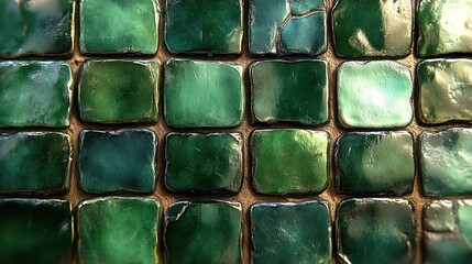 Poster - Green mosaic tiles arranged in a grid pattern.