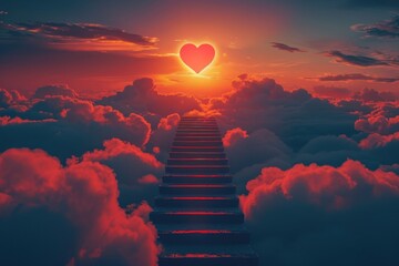 Wall Mural - heavenly stairway love and religion in sunset sky