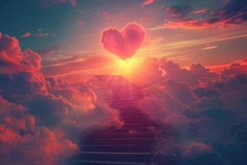 Wall Mural - heavenly stairway love and religion in sunset sky