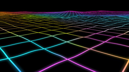 Poster - Vibrant neon grid design digital world 3d art virtual environment aerial view modern aesthetics