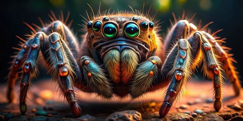8K macro photo: a photorealistic spider portrait, showcasing intricate details and volumetric lighting.